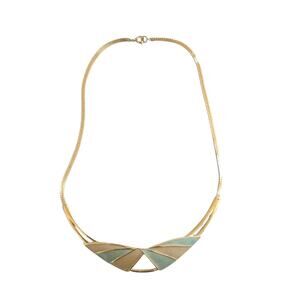 Vintage Trifari Gold Tone Rose Champagne Blue Choker Necklace